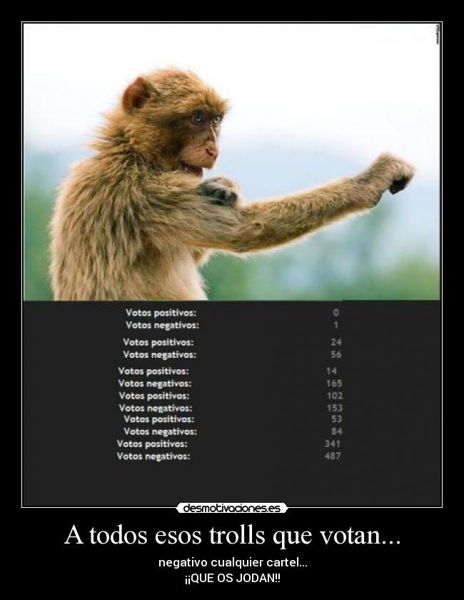 A todos esos trolls que votan... - negativo cualquier cartel...
¡¡QUE OS JODAN!!