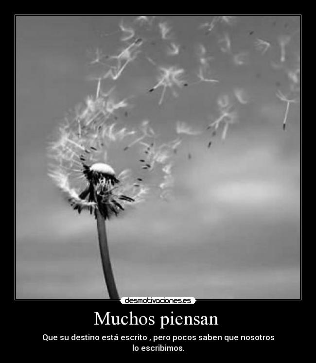 Muchos piensan  - Que su destino está escrito , pero pocos saben que nosotros
lo escribimos.