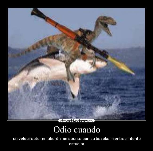 Odio cuando - un velociraptor en tiburón me apunta con su bazoka mientras intento estudiar