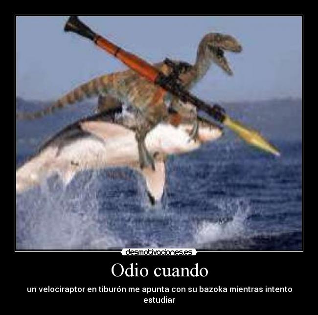 Odio cuando - un velociraptor en tiburón me apunta con su bazoka mientras intento estudiar