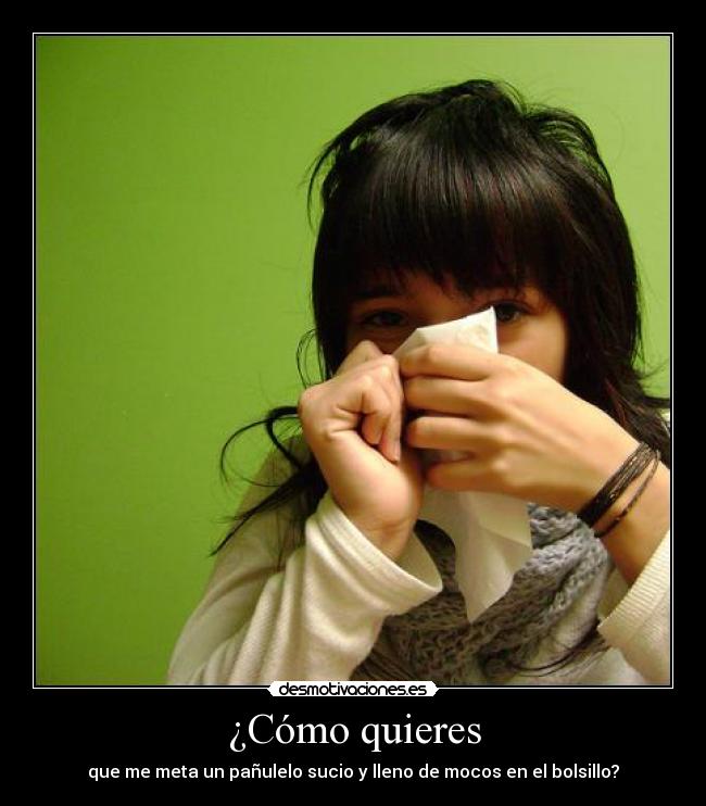 ¿Cómo quieres - que me meta un pañulelo sucio y lleno de mocos en el bolsillo?
