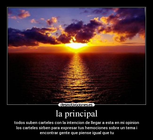 la principal - todos suben carteles con la intencion de llegar a esta en mi opinion
los carteles sirben para expresar tus hemociones sobre un tema i
encontrar gente que piense igual que tu