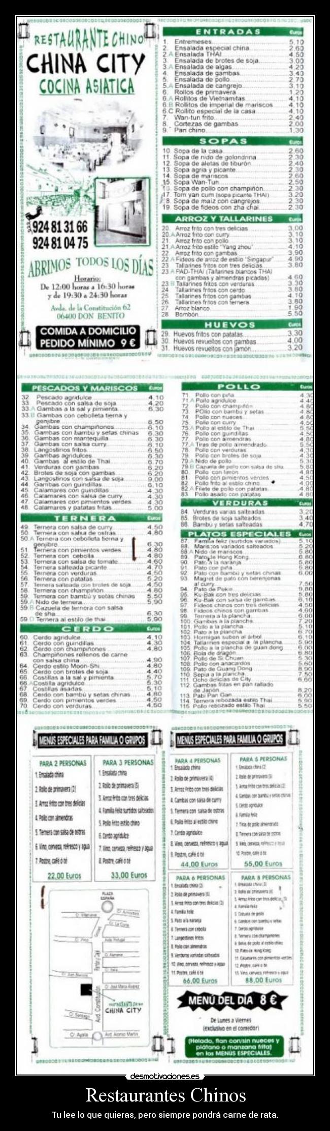 Restaurantes Chinos - Tu lee lo que quieras, pero siempre pondrá carne de rata.