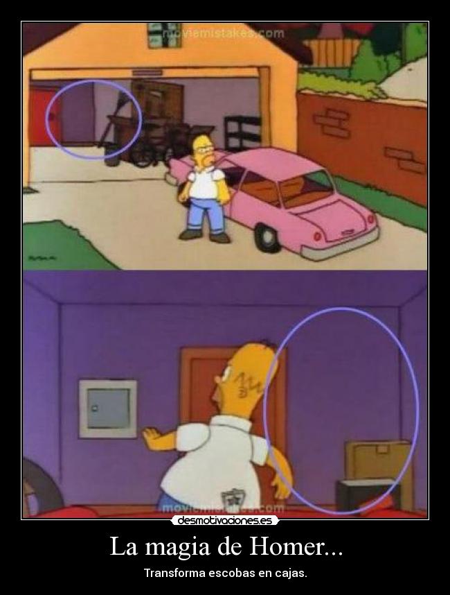 La magia de Homer... - Transforma escobas en cajas.