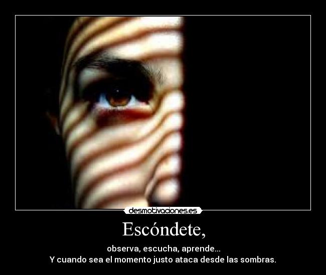 Escóndete, - observa, escucha, aprende...
Y cuando sea el momento justo ataca desde las sombras.