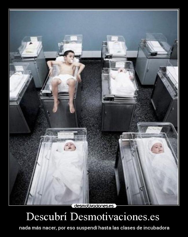 Descubrí Desmotivaciones.es  - nada más nacer, por eso suspendí hasta las clases de incubadora