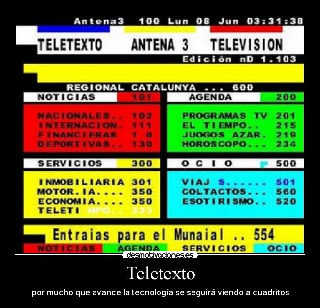 Teletexto - por mucho que avance la tecnología se seguirá viendo a cuadritos