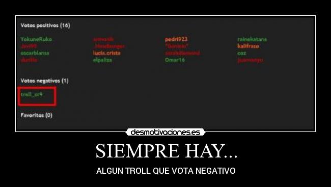 SIEMPRE HAY... - ALGUN TROLL QUE VOTA NEGATIVO