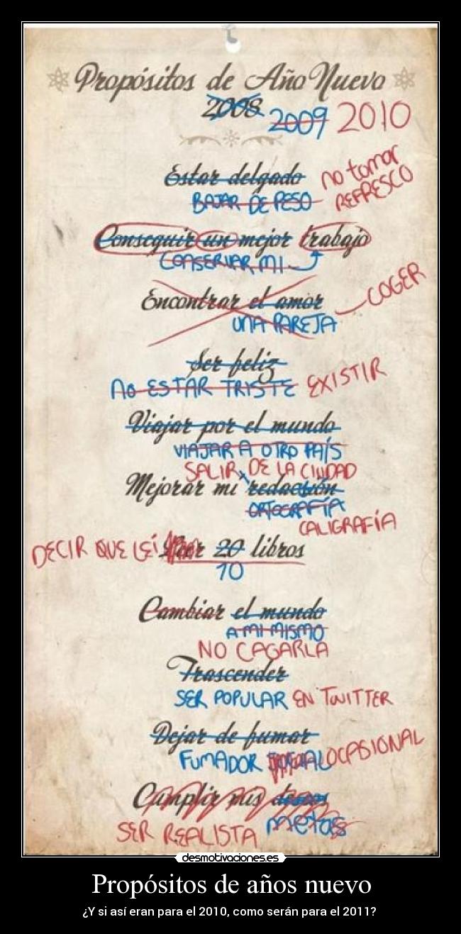 Propósitos de años nuevo - ¿Y si así eran para el 2010, como serán para el 2011? 