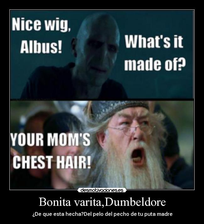Bonita varita,Dumbeldore - ¿De que esta hecha?Del pelo del pecho de tu puta madre