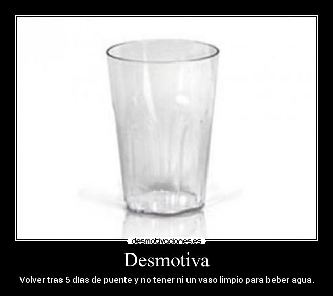 Desmotiva - Volver tras 5 días de puente y no tener ni un vaso limpio para beber agua.