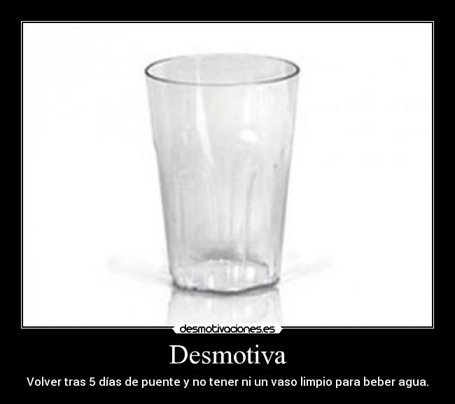 Desmotiva - Volver tras 5 días de puente y no tener ni un vaso limpio para beber agua.