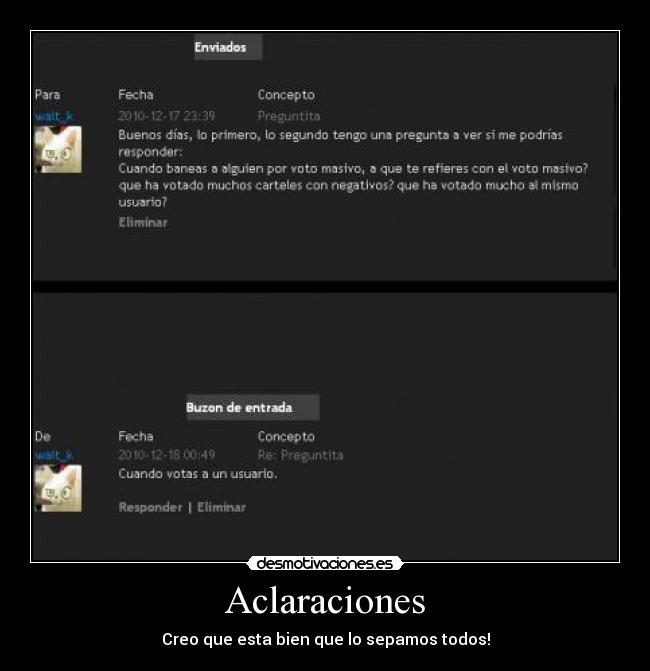 Aclaraciones - Creo que esta bien que lo sepamos todos!