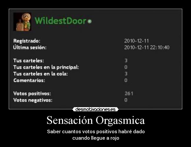 Sensación Orgasmica - Saber cuantos votos positivos habré dado
cuando llegue a rojo