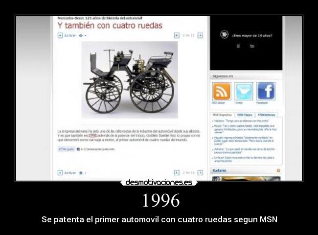 1996 - Se patenta el primer automovil con cuatro ruedas segun MSN