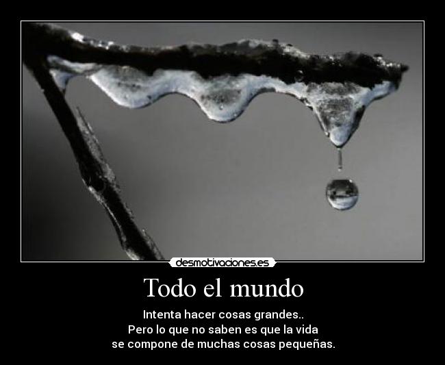 Todo el mundo - Intenta hacer cosas grandes..
Pero lo que no saben es que la vida
se compone de muchas cosas pequeñas.