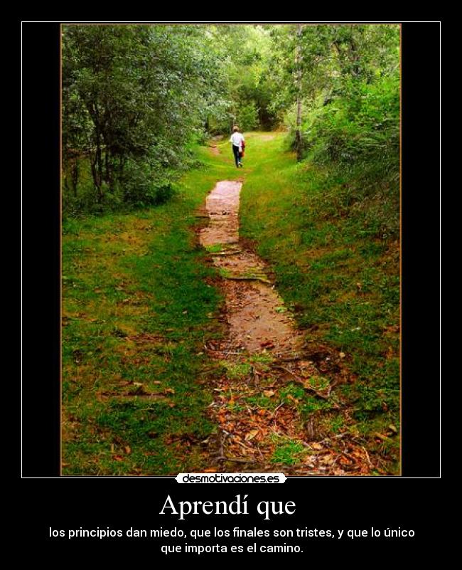 Aprendí que  - los principios dan miedo, que los finales son tristes, y que lo único
que importa es el camino.