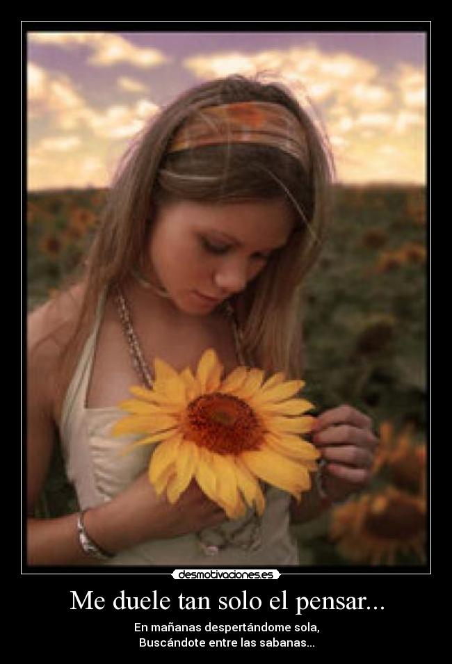 Me duele tan solo el pensar... - En mañanas despertándome sola,
Buscándote entre las sabanas...