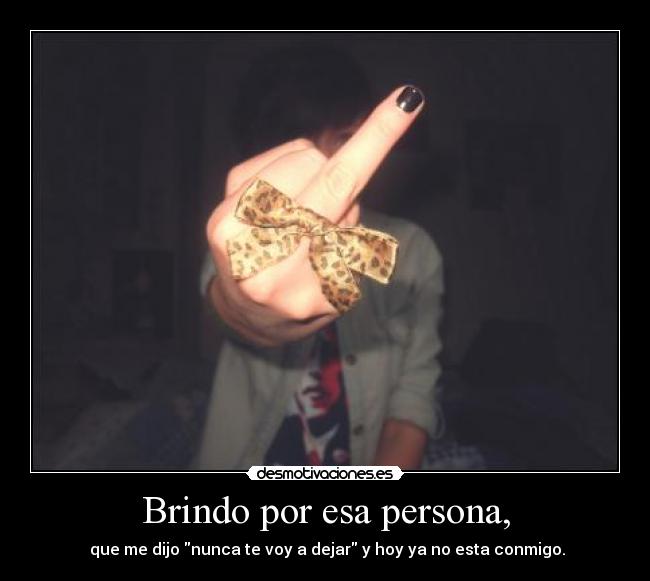 Brindo por esa persona, - que me dijo nunca te voy a dejar y hoy ya no esta conmigo.