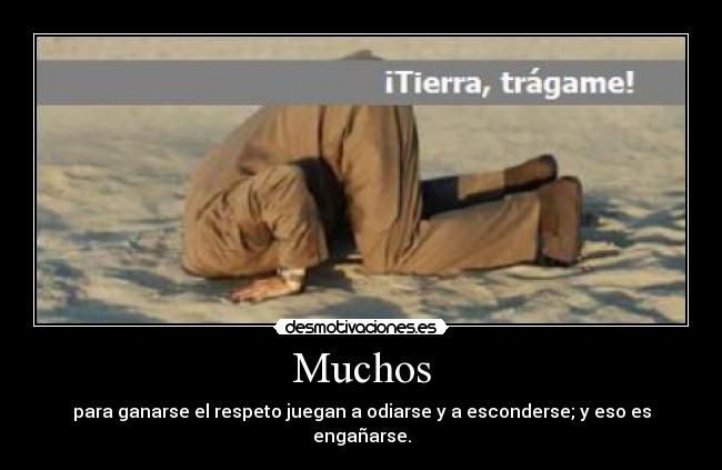 Muchos - para ganarse el respeto juegan a odiarse y a esconderse; y eso es engañarse.