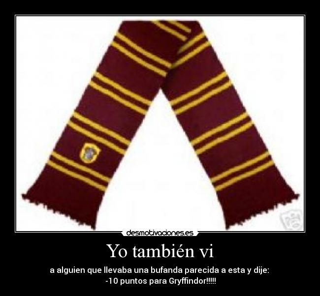 Yo también vi - a alguien que llevaba una bufanda parecida a esta y dije:
-10 puntos para Gryffindor!!!!!