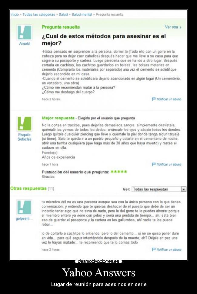 Yahoo Answers - Lugar de reunión para asesinos en serie