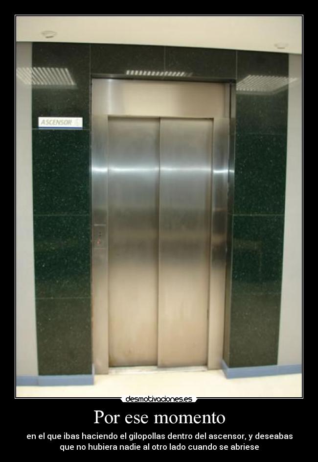 Por ese momento - en el que ibas haciendo el gilopollas dentro del ascensor, y deseabas
que no hubiera nadie al otro lado cuando se abriese
