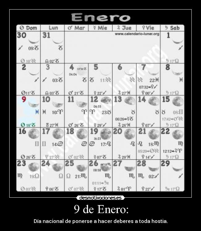 9 de Enero: - Día nacional de ponerse a hacer deberes a toda hostia.