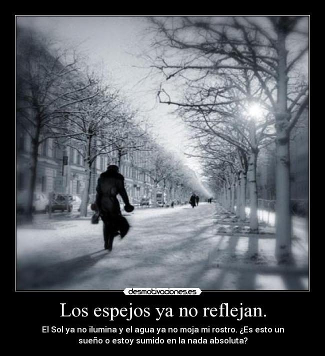 Los espejos ya no reflejan. - El Sol ya no ilumina y el agua ya no moja mi rostro. ¿Es esto un
sueño o estoy sumido en la nada absoluta?