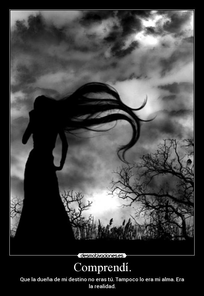 Comprendí. - Que la dueña de mi destino no eras tú. Tampoco lo era mi alma. Era la realidad.