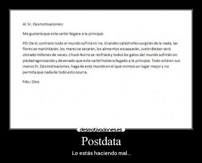 carteles postdata dios carta desmotivaciones
