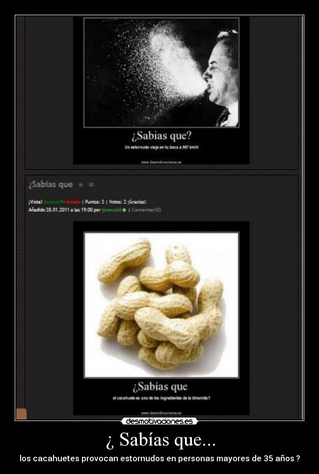 ¿ Sabías que... - los cacahuetes provocan estornudos en personas mayores de 35 años ?