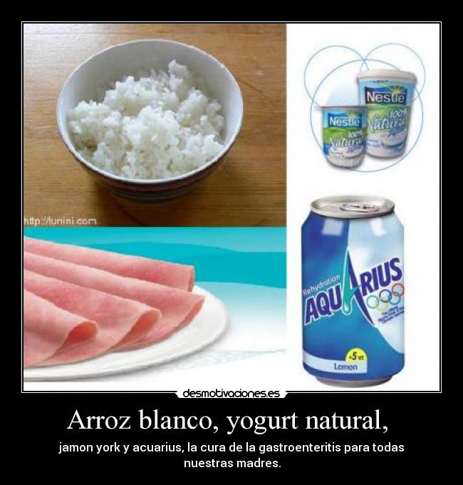 Arroz blanco, yogurt natural,  - 