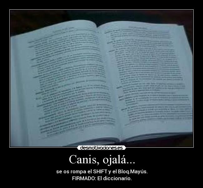 Canis, ojalá... - se os rompa el SHIFT y el Bloq.Mayús.
FIRMADO: El diccionario.