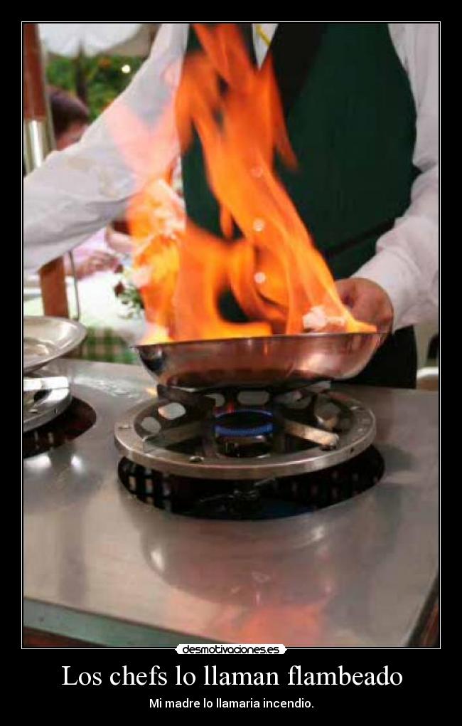 Los chefs lo llaman flambeado - Mi madre lo llamaria incendio.