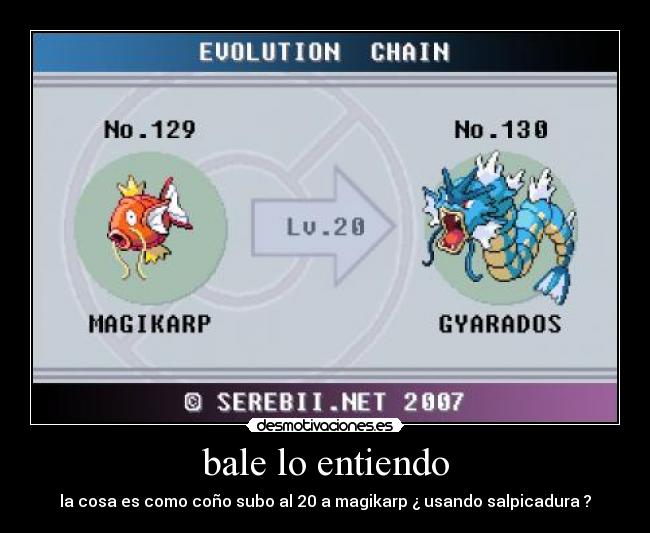 bale lo entiendo - la cosa es como coño subo al 20 a magikarp ¿ usando salpicadura ?
