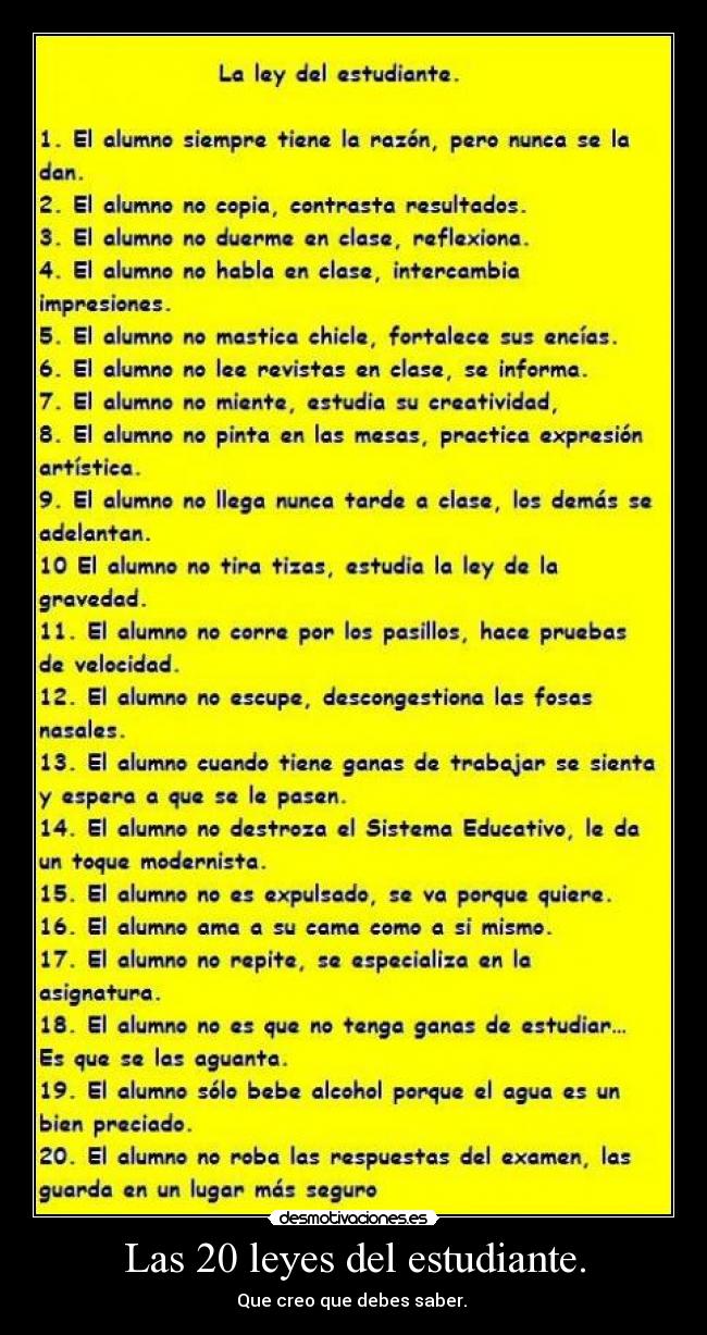 Las 20 leyes del estudiante. -