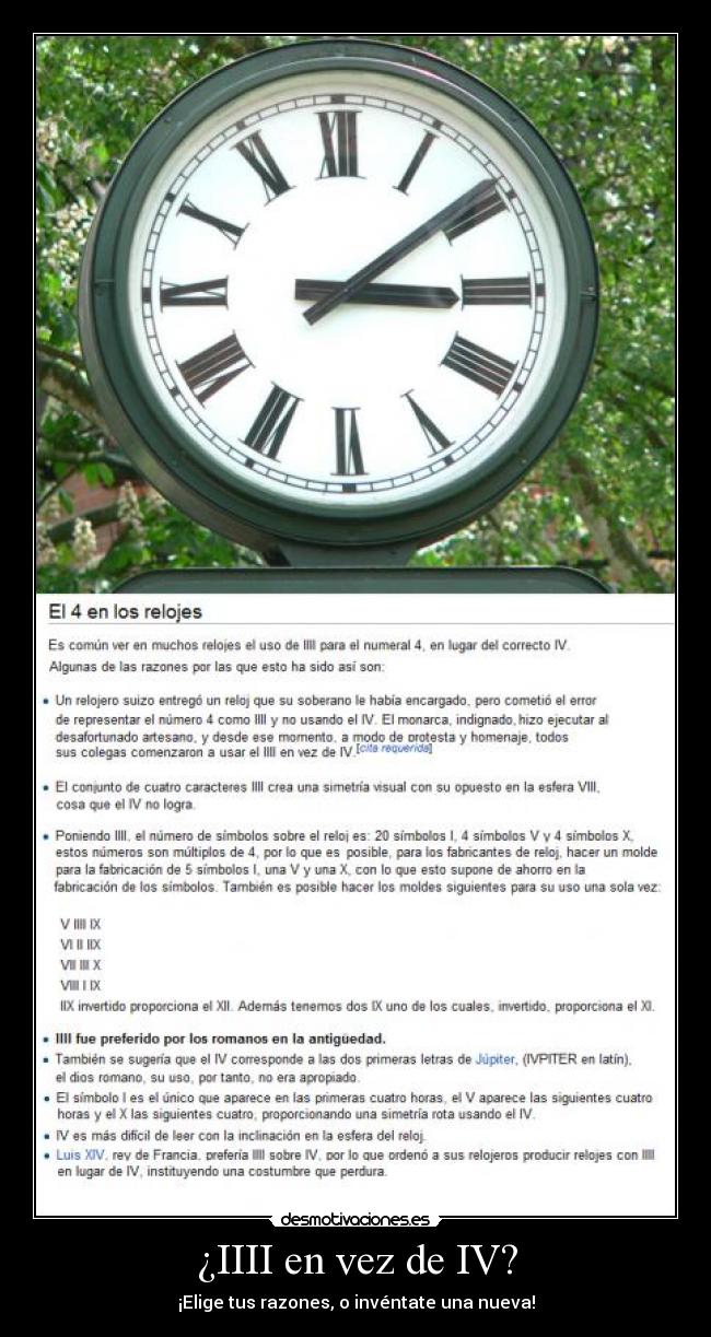 ¿IIII en vez de IV? - ¡Elige tus razones, o invéntate una nueva!