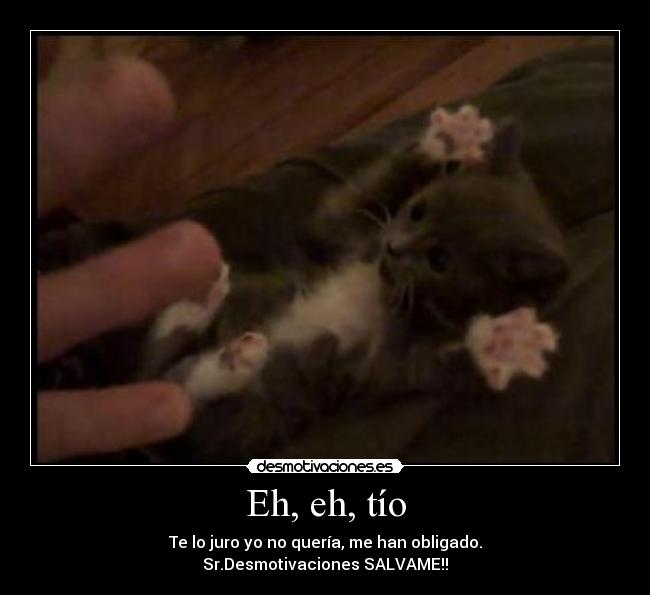 Eh, eh, tío - Te lo juro yo no quería, me han obligado.
Sr.Desmotivaciones SALVAME!!
