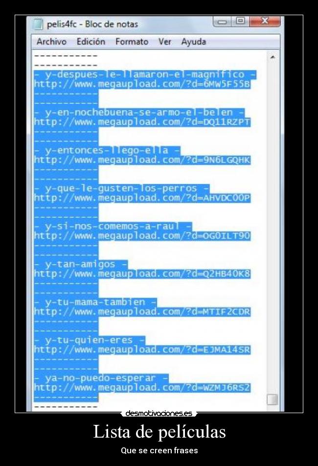 Lista de películas - Que se creen frases