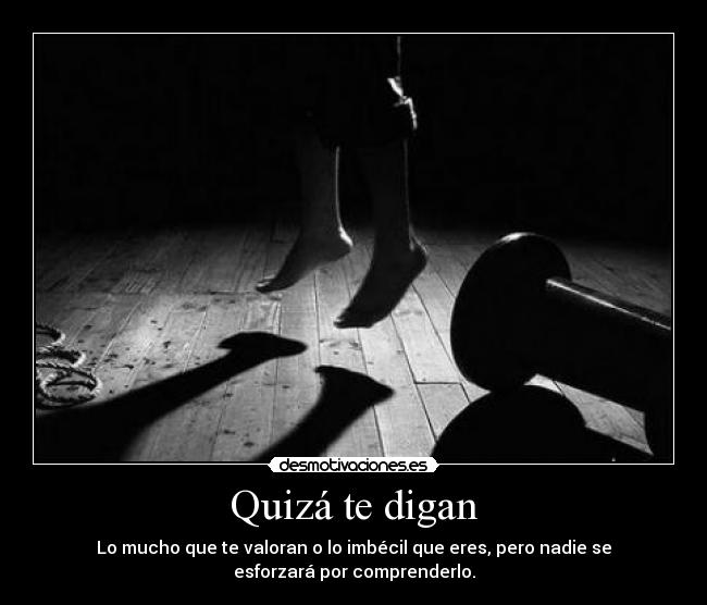 Quizá te digan - Lo mucho que te valoran o lo imbécil que eres, pero nadie se
esforzará por comprenderlo.