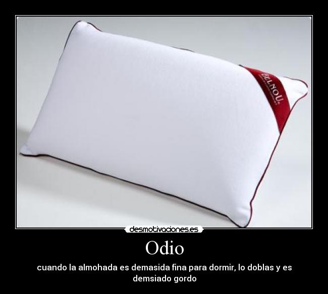 Odio - cuando la almohada es demasida fina para dormir, lo doblas y es demsiado gordo