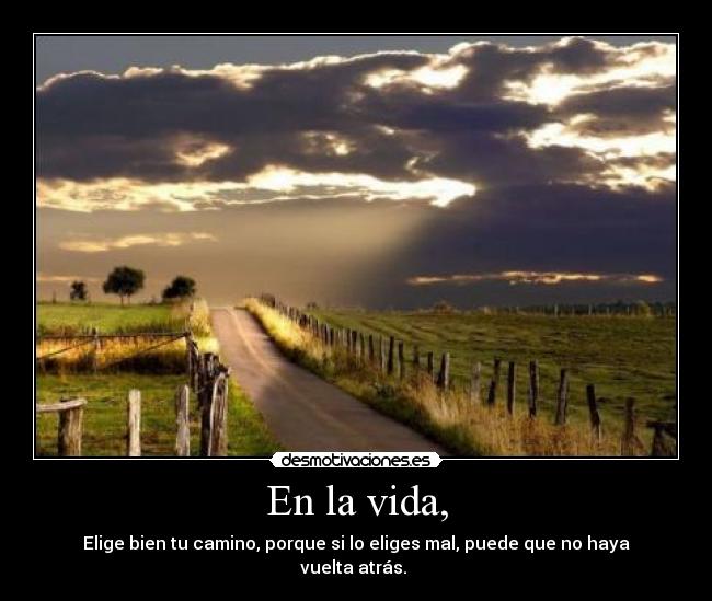 En la vida, - Elige bien tu camino, porque si lo eliges mal, puede que no haya vuelta atrás.