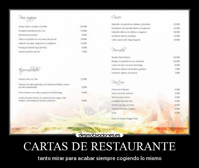 CARTAS DE RESTAURANTE -