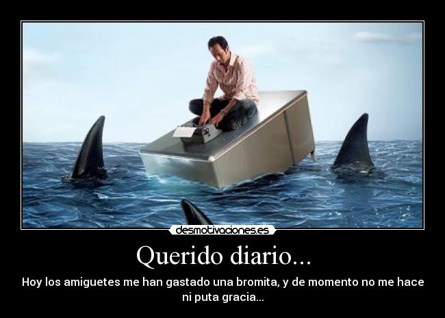 Querido diario... - Hoy los amiguetes me han gastado una bromita, y de momento no me hace
ni puta gracia...