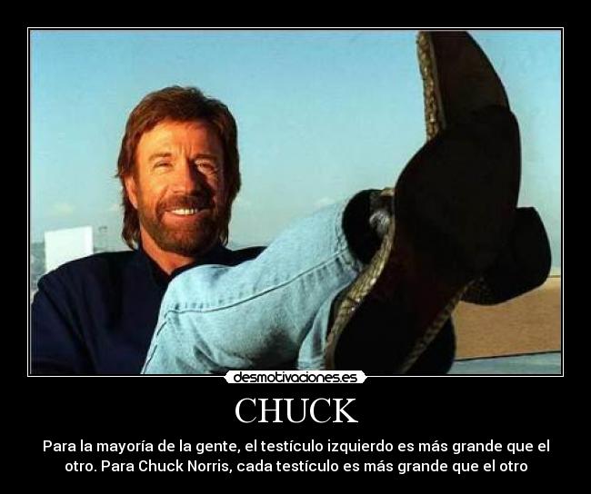 CHUCK - Para la mayoría de la gente, el testículo izquierdo es más grande que el
otro. Para Chuck Norris, cada testículo es más grande que el otro