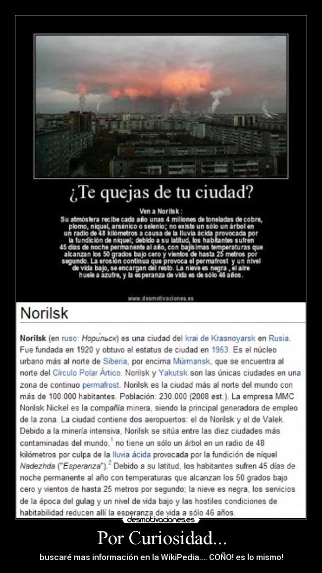 carteles norilsk peor ciudad curiosidad wikipedia desmotivaciones