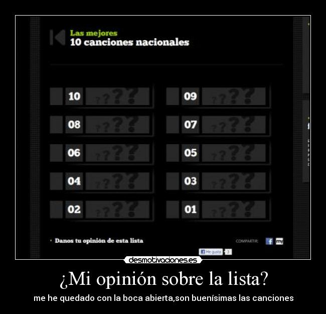 ¿Mi opinión sobre la lista? - me he quedado con la boca abierta,son buenísimas las canciones
