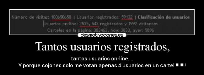 carteles tantos usuarios registradostantos usuarios on-line porque cojones solo votan apenas usua desmotivaciones