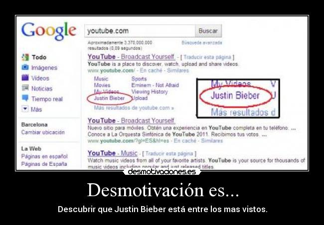 Desmotivación es... - Descubrir que Justin Bieber está entre los mas vistos.